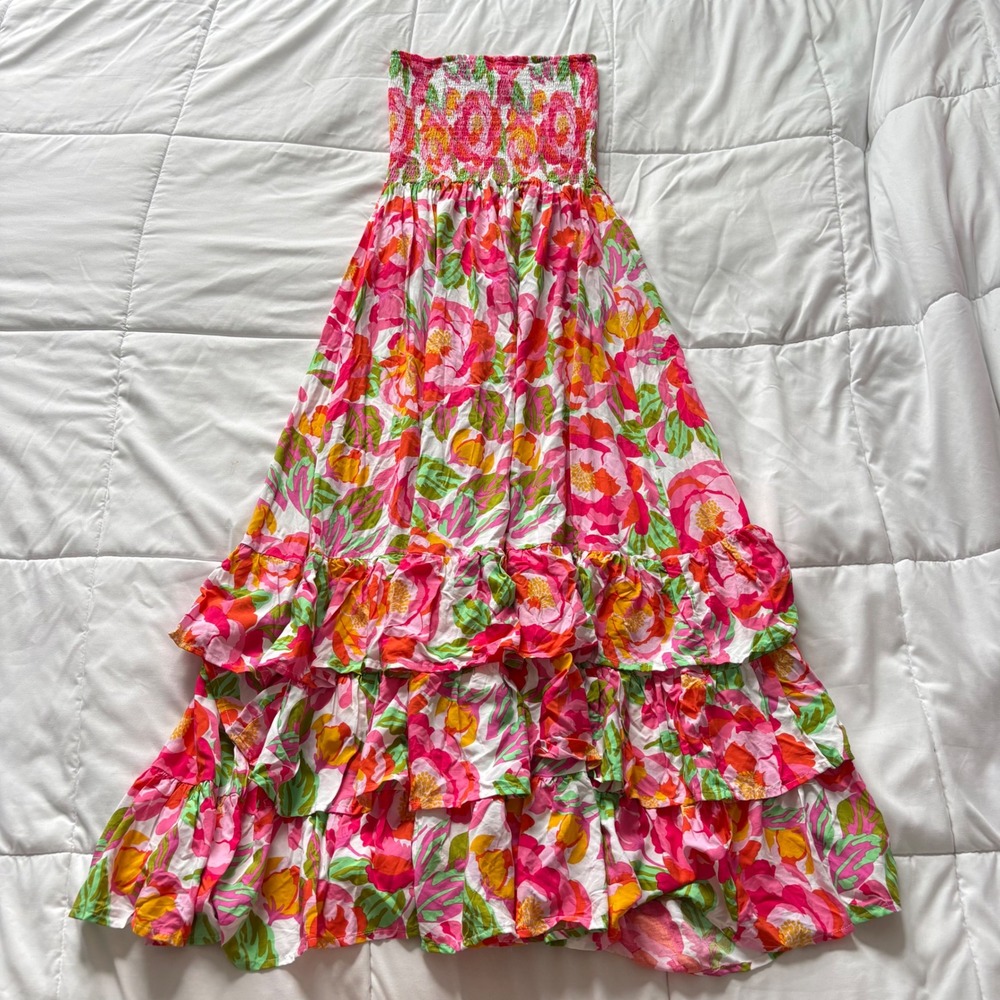 Abel the Label Strapless Maxi Dress Medium Pink Floral Smocked Anthropologie - Picture 7 of 7